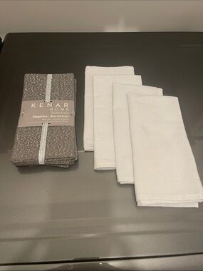 Kenar Home & Calvin Klein Napkin Set (4 grey, 4 white) - White and Speckled Gray